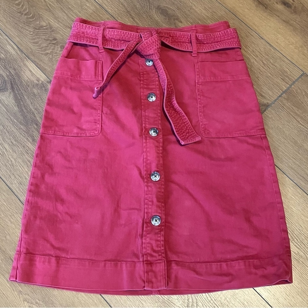 LOFT Red Button-Front A-Line Skirt with Belt